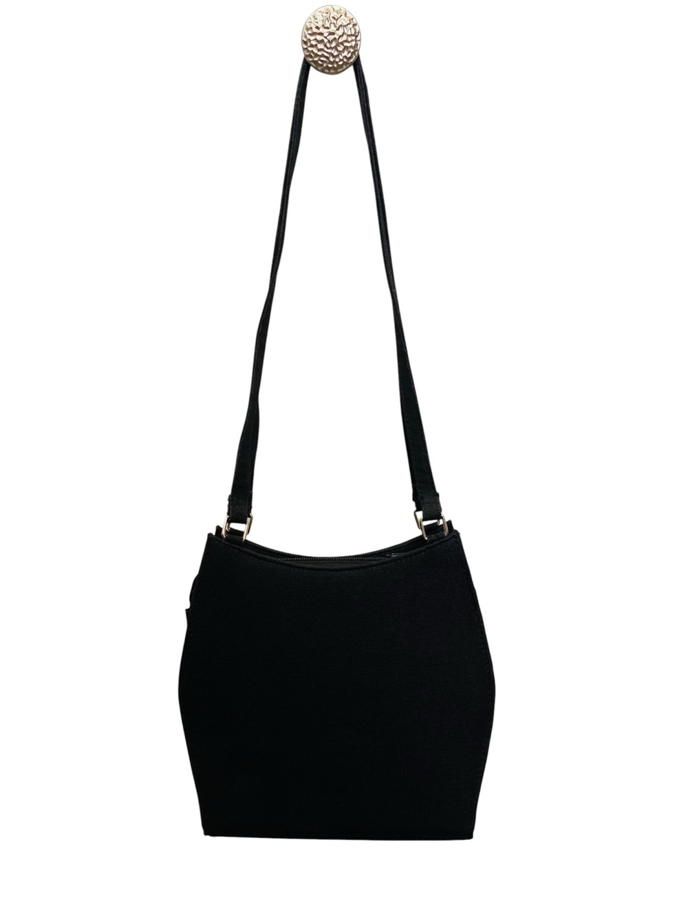 Classic Black Fabric Shoulder Bag zipper close